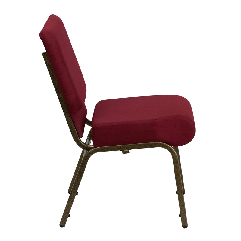 SINGLEWAVE Series 21''W Stacking Church Chair in Burgundy Fabric - Gold Vein Frame