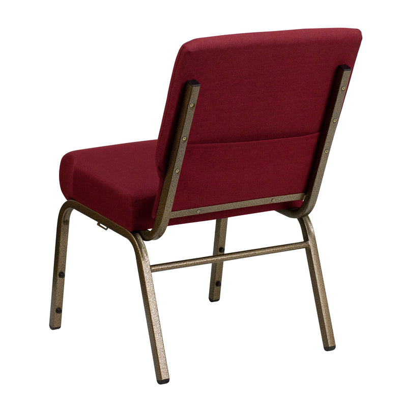 SINGLEWAVE Series 21''W Stacking Church Chair in Burgundy Fabric - Gold Vein Frame