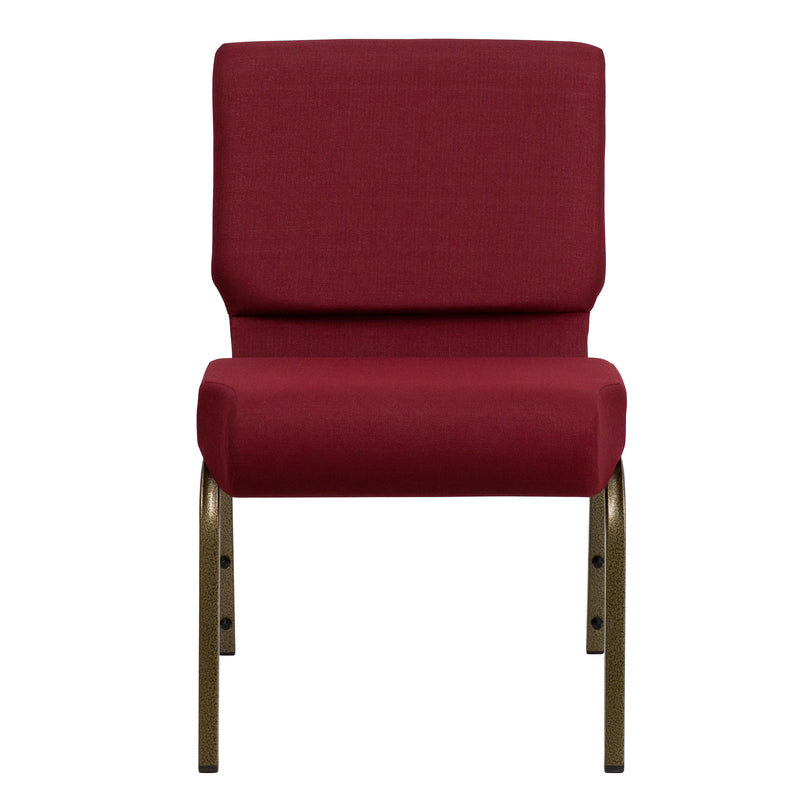 SINGLEWAVE Series 21''W Stacking Church Chair in Burgundy Fabric - Gold Vein Frame