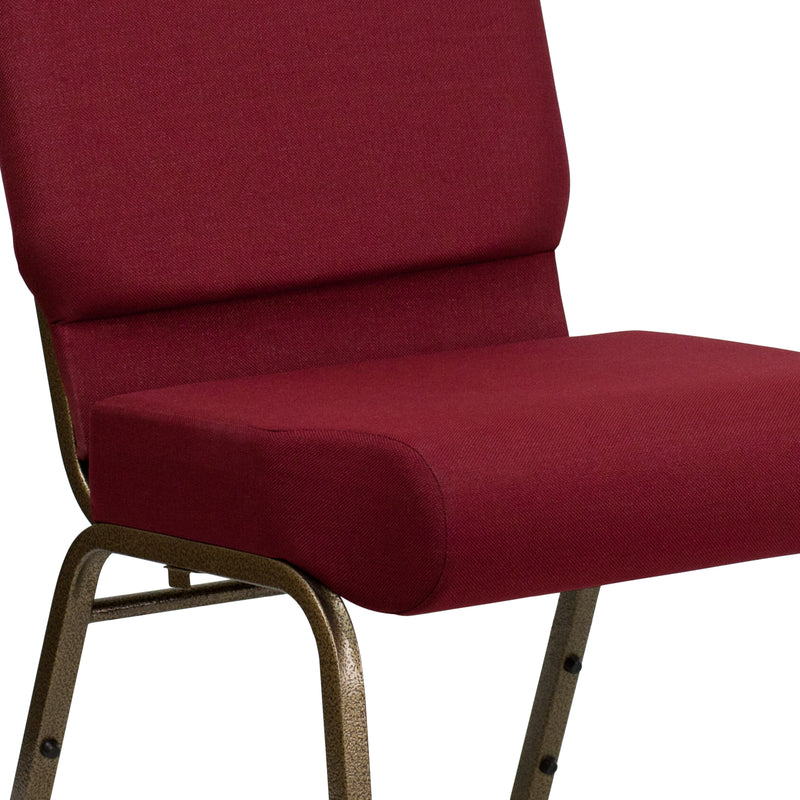 SINGLEWAVE Series 21''W Stacking Church Chair in Burgundy Fabric - Gold Vein Frame