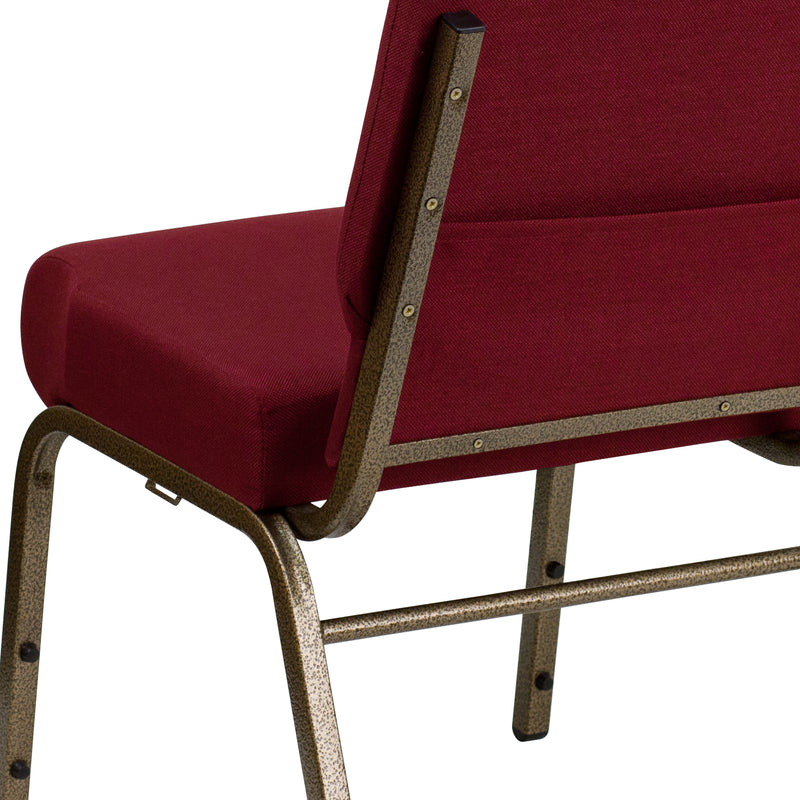 SINGLEWAVE Series 21''W Stacking Church Chair in Burgundy Fabric - Gold Vein Frame