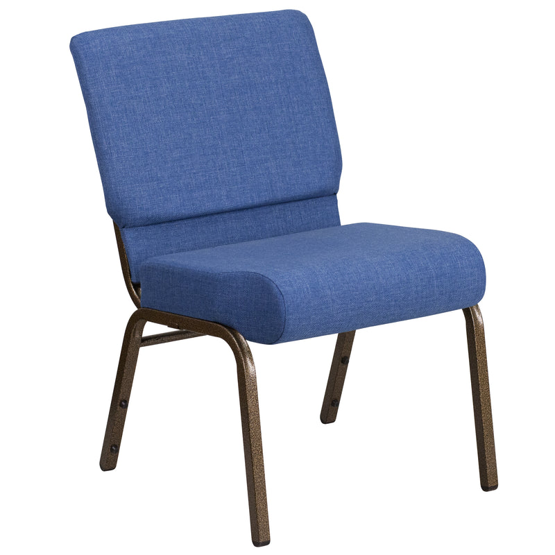 SINGLEWAVE Series 21''W Stacking Church Chair in Blue Fabric - Gold Vein Frame