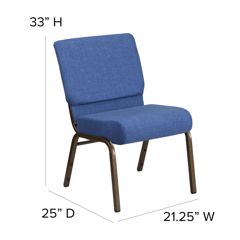 SINGLEWAVE Series 21''W Stacking Church Chair in Blue Fabric - Gold Vein Frame