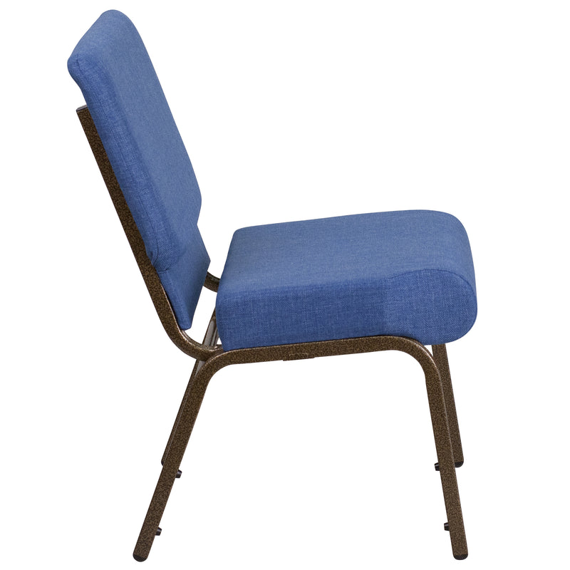 SINGLEWAVE Series 21''W Stacking Church Chair in Blue Fabric - Gold Vein Frame