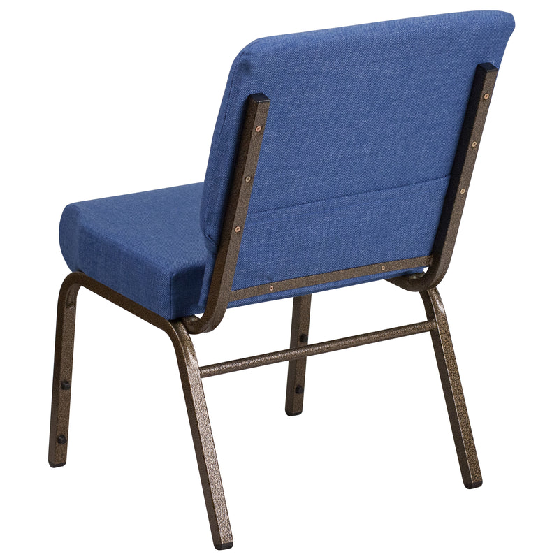 SINGLEWAVE Series 21''W Stacking Church Chair in Blue Fabric - Gold Vein Frame