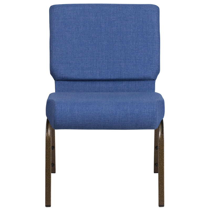 SINGLEWAVE Series 21''W Stacking Church Chair in Blue Fabric - Gold Vein Frame