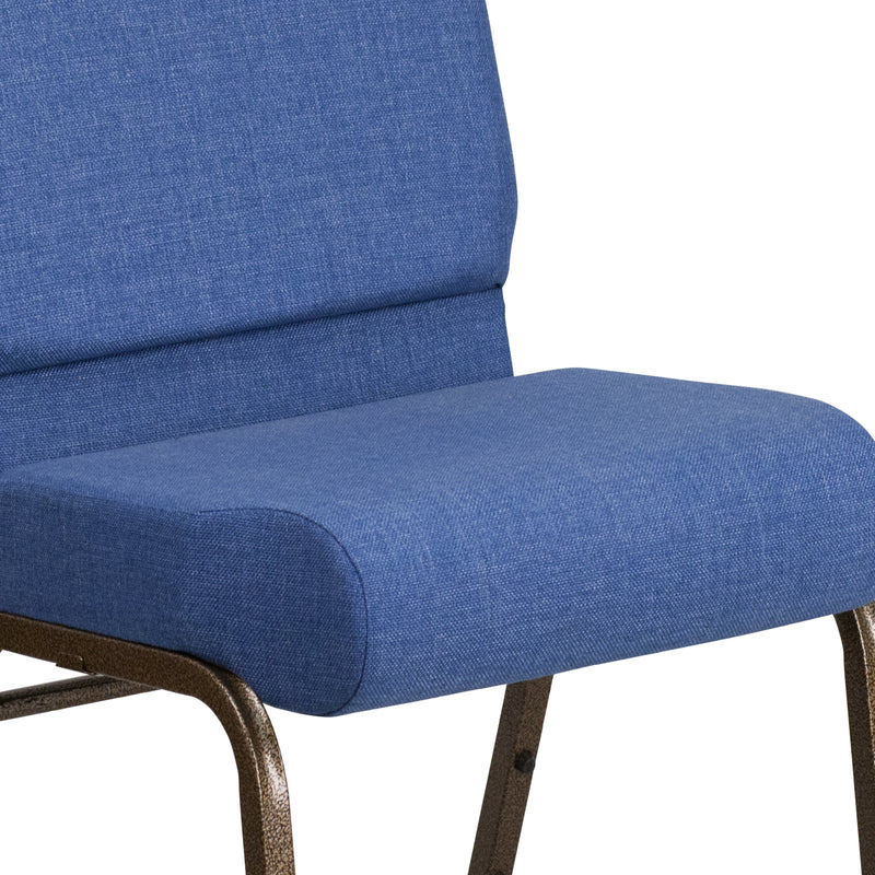 SINGLEWAVE Series 21''W Stacking Church Chair in Blue Fabric - Gold Vein Frame