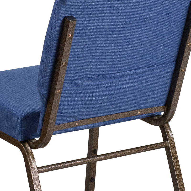 SINGLEWAVE Series 21''W Stacking Church Chair in Blue Fabric - Gold Vein Frame