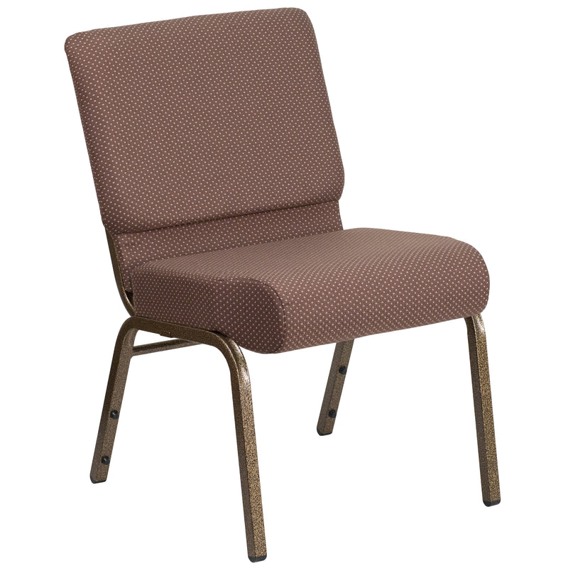 SINGLEWAVE Series 21''W Stacking Church Chair in Brown Dot Fabric - Gold Vein Frame