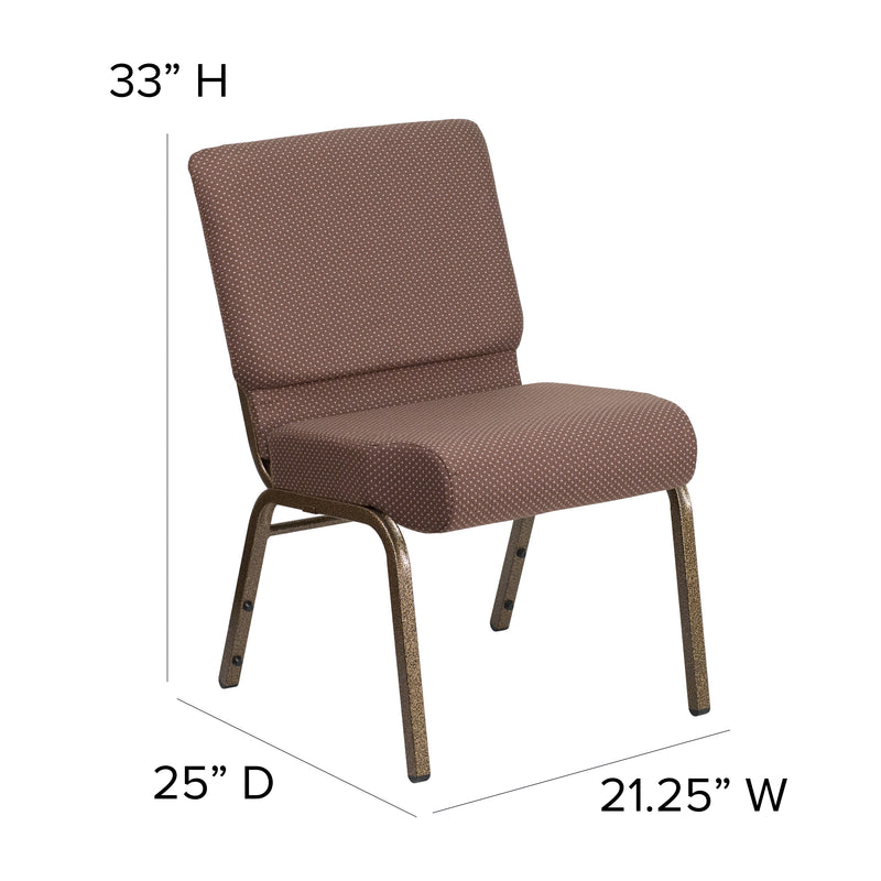 SINGLEWAVE Series 21''W Stacking Church Chair in Brown Dot Fabric - Gold Vein Frame