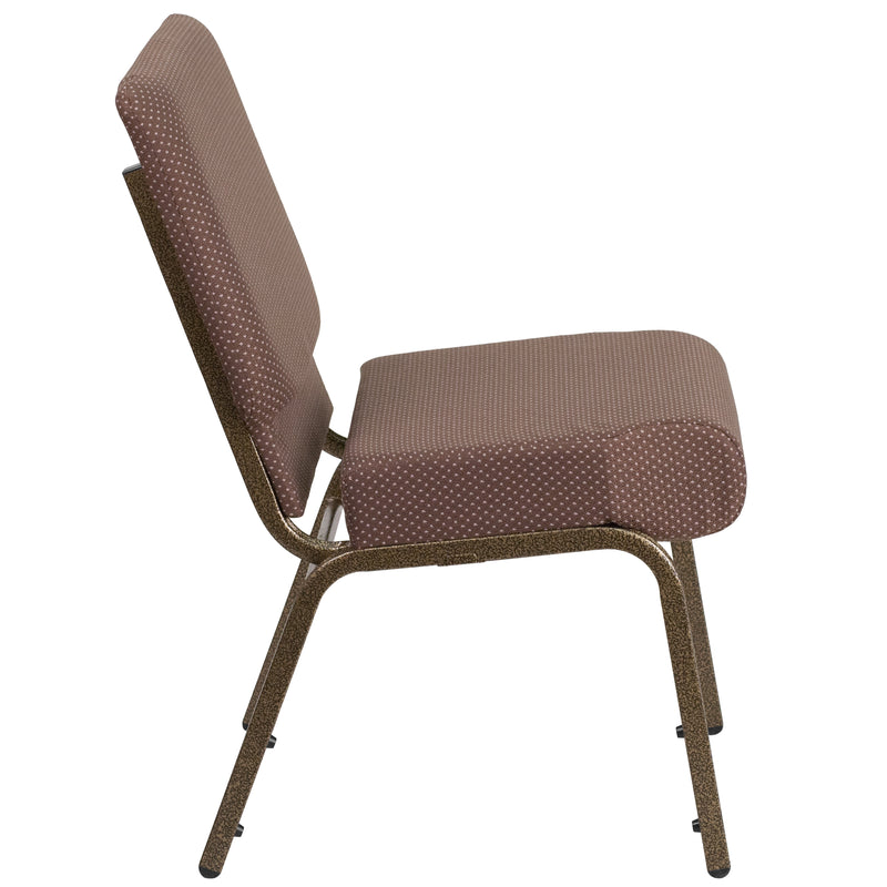 SINGLEWAVE Series 21''W Stacking Church Chair in Brown Dot Fabric - Gold Vein Frame