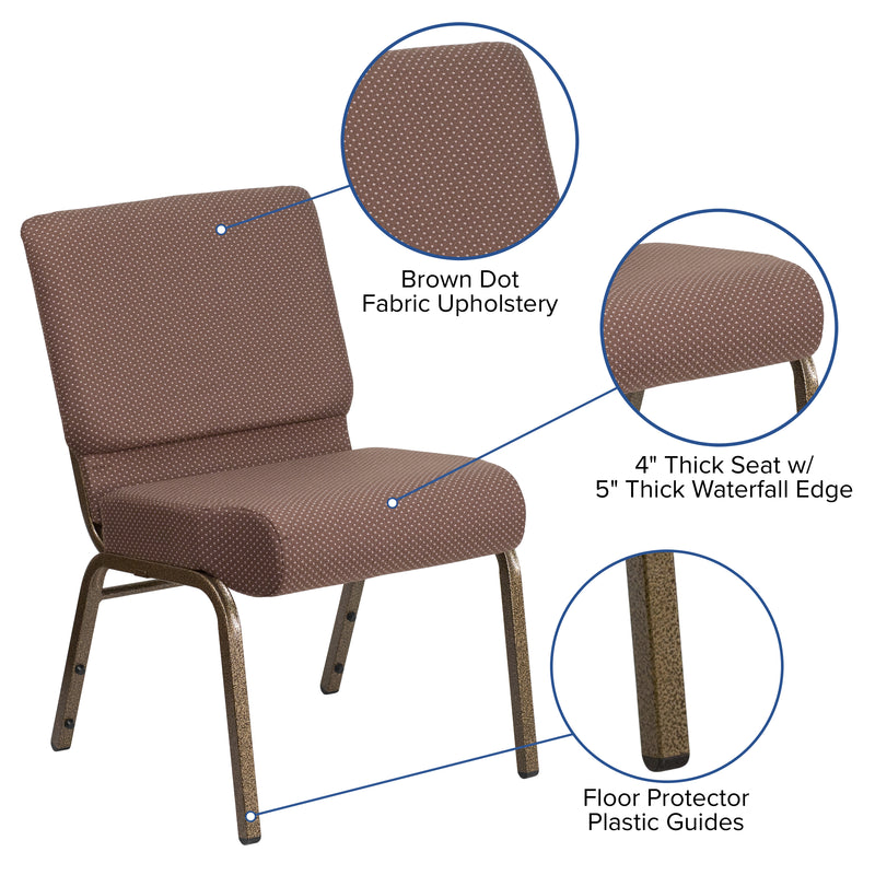 SINGLEWAVE Series 21''W Stacking Church Chair in Brown Dot Fabric - Gold Vein Frame