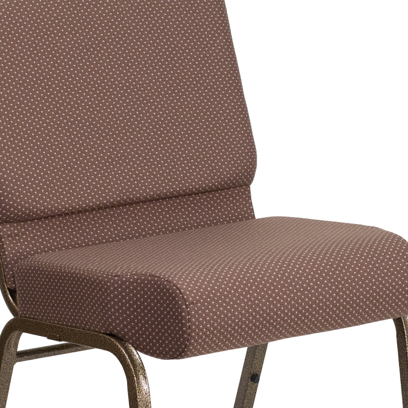 SINGLEWAVE Series 21''W Stacking Church Chair in Brown Dot Fabric - Gold Vein Frame