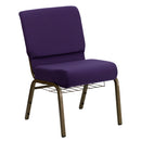 SINGLEWAVE Series 21''W Church Chair in Royal Purple Fabric with Cup Book Rack - Gold Vein Frame