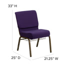 SINGLEWAVE Series 21''W Church Chair in Royal Purple Fabric with Cup Book Rack - Gold Vein Frame