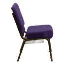 SINGLEWAVE Series 21''W Church Chair in Royal Purple Fabric with Cup Book Rack - Gold Vein Frame