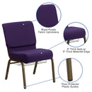 SINGLEWAVE Series 21''W Church Chair in Royal Purple Fabric with Cup Book Rack - Gold Vein Frame