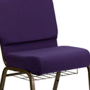 SINGLEWAVE Series 21''W Church Chair in Royal Purple Fabric with Cup Book Rack - Gold Vein Frame