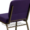 SINGLEWAVE Series 21''W Church Chair in Royal Purple Fabric with Cup Book Rack - Gold Vein Frame