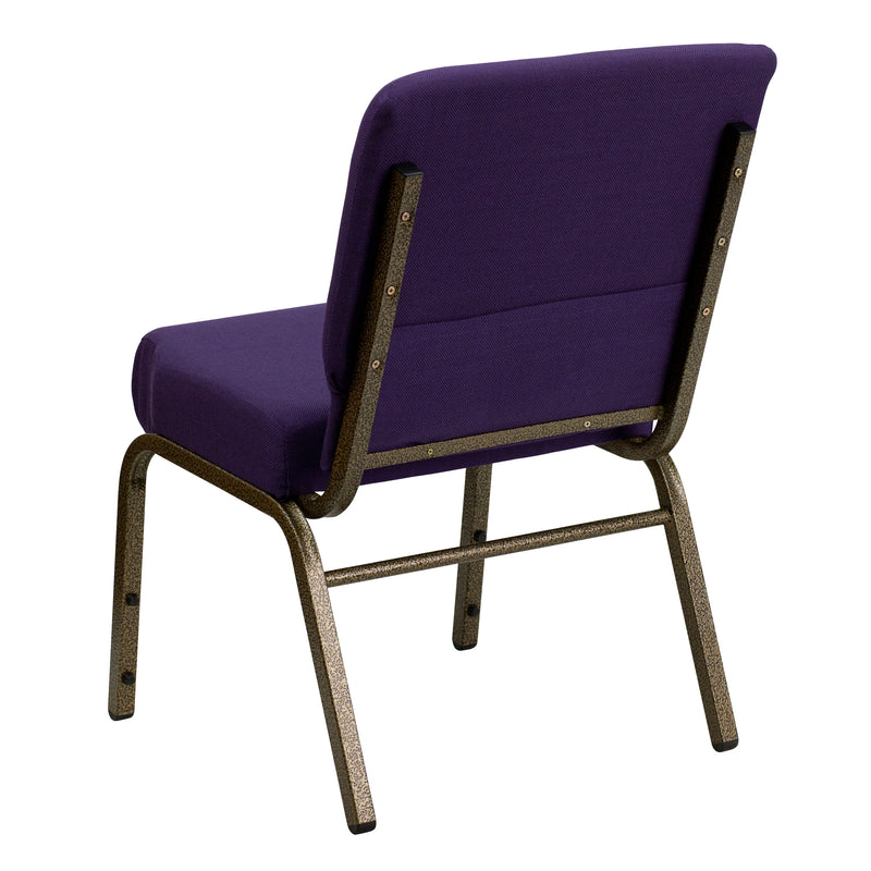 SINGLEWAVE Series 21''W Stacking Church Chair in Royal Purple Fabric - Gold Vein Frame