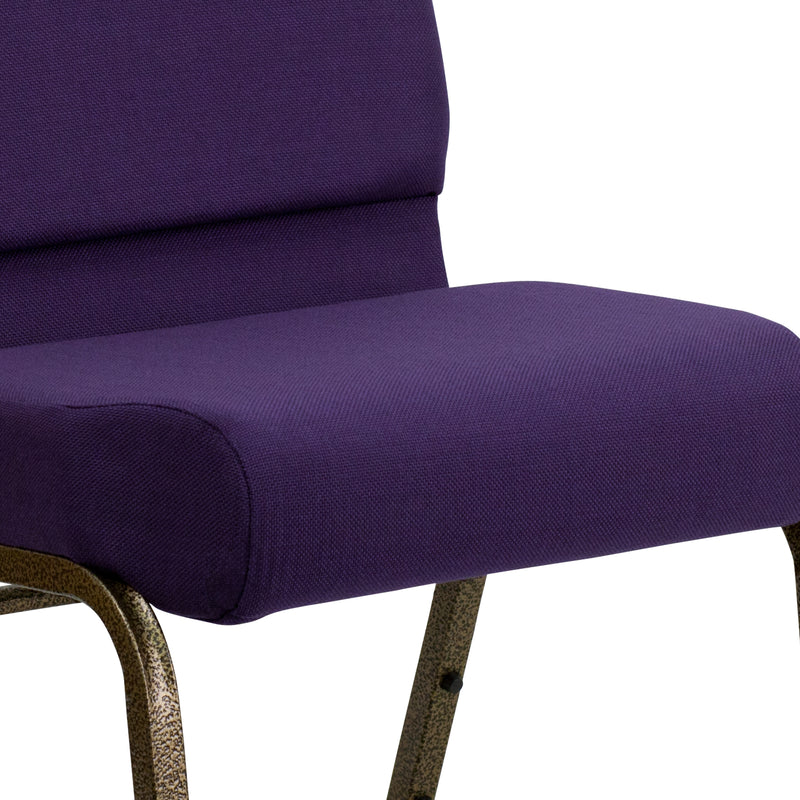 SINGLEWAVE Series 21''W Stacking Church Chair in Royal Purple Fabric - Gold Vein Frame