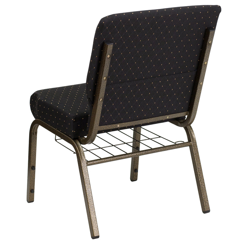 SINGLEWAVE Series 21''W Church Chair in Black Dot Patterned Fabric with Cup Book Rack - Gold Vein Frame