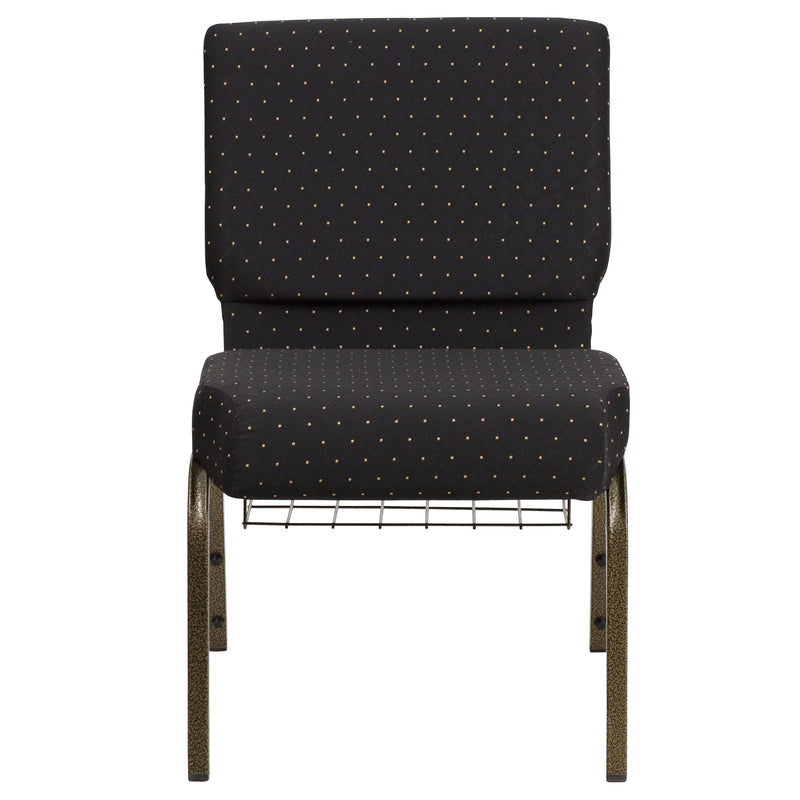 SINGLEWAVE Series 21''W Church Chair in Black Dot Patterned Fabric with Cup Book Rack - Gold Vein Frame