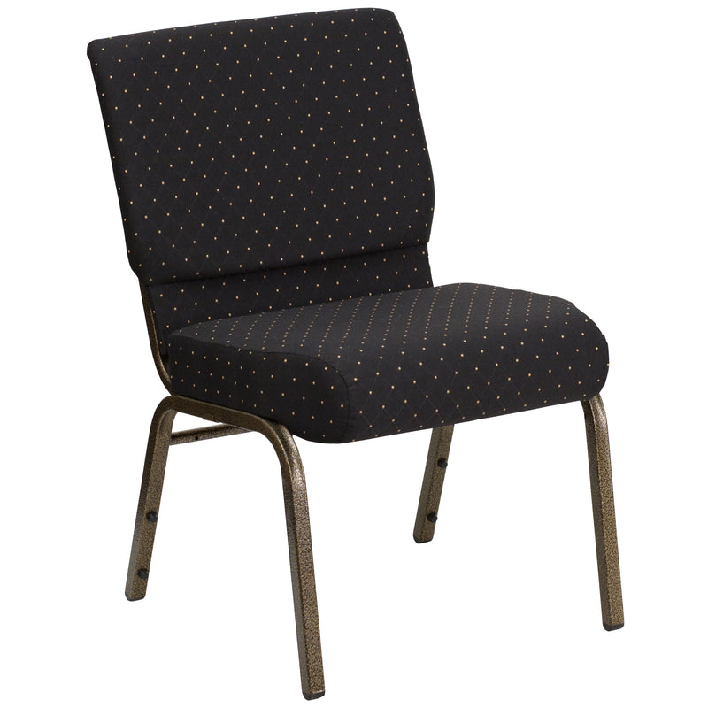 SINGLEWAVE Series 21''W Stacking Church Chair in Black Dot Patterned Fabric - Gold Vein Frame