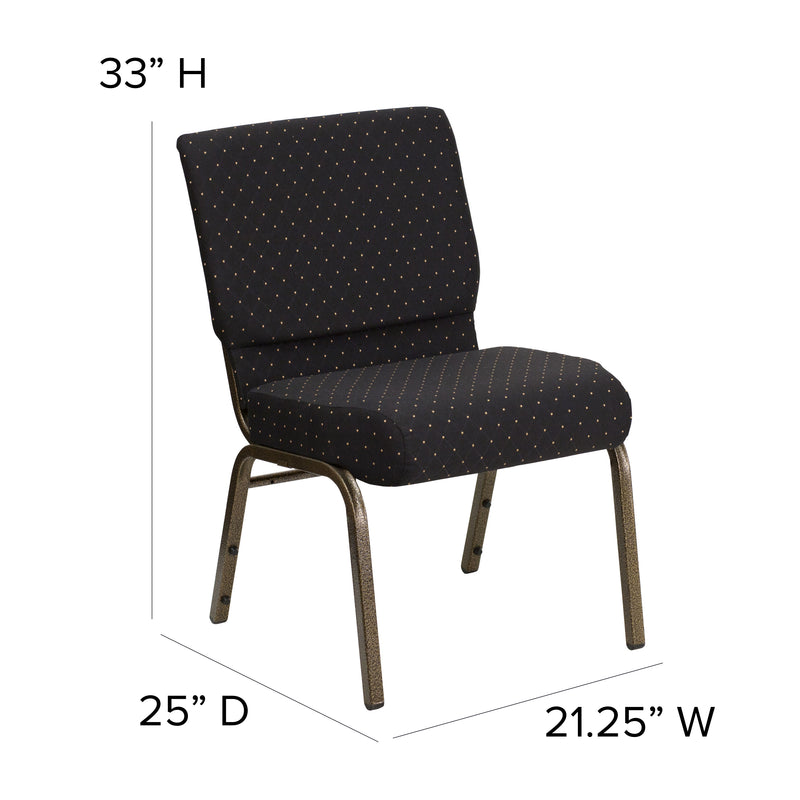 SINGLEWAVE Series 21''W Stacking Church Chair in Black Dot Patterned Fabric - Gold Vein Frame