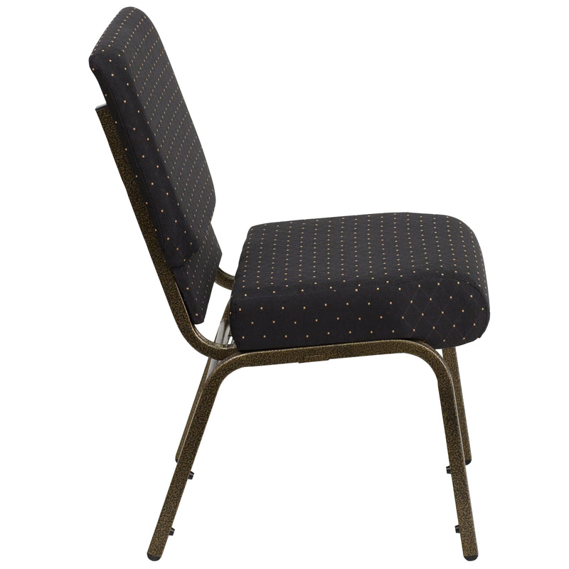 SINGLEWAVE Series 21''W Stacking Church Chair in Black Dot Patterned Fabric - Gold Vein Frame