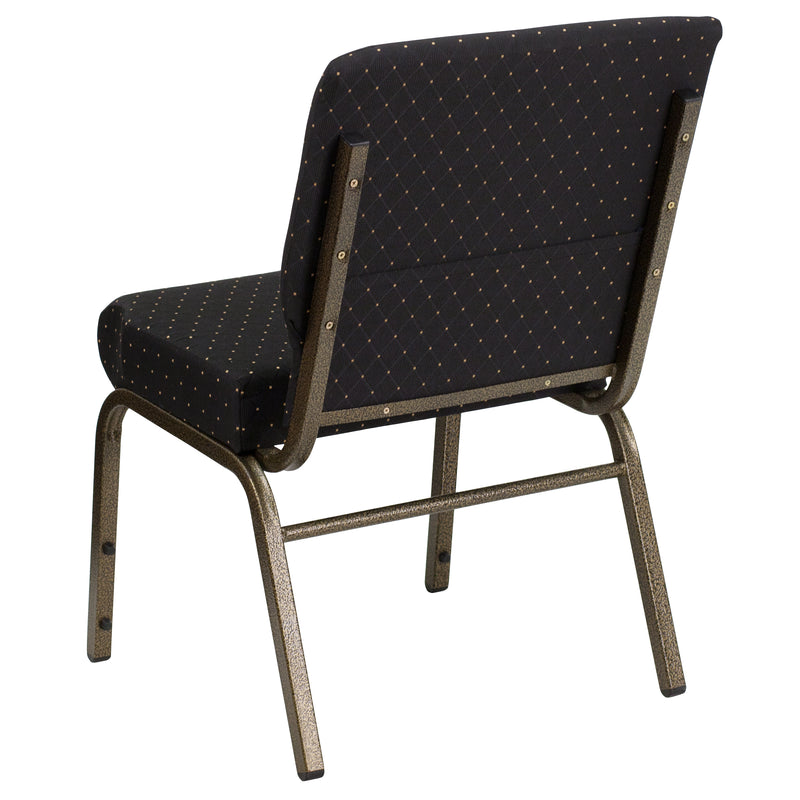 SINGLEWAVE Series 21''W Stacking Church Chair in Black Dot Patterned Fabric - Gold Vein Frame