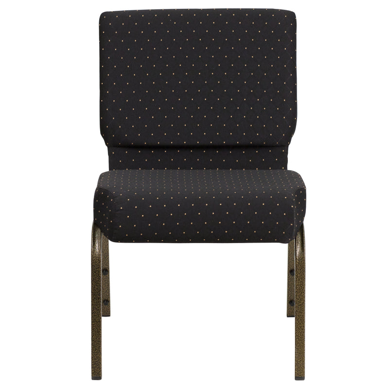 SINGLEWAVE Series 21''W Stacking Church Chair in Black Dot Patterned Fabric - Gold Vein Frame