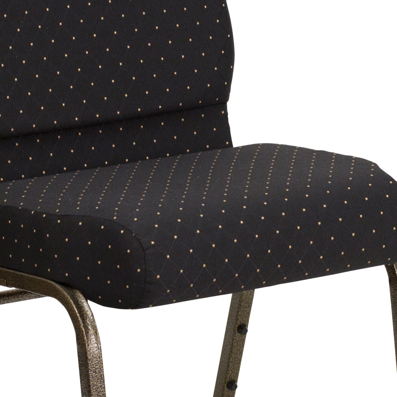 SINGLEWAVE Series 21''W Stacking Church Chair in Black Dot Patterned Fabric - Gold Vein Frame