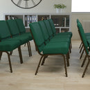 SINGLEWAVE Series 21''W Stacking Church Chair in Hunter Green Dot Patterned Fabric - Gold Vein Frame
