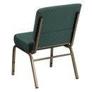 SINGLEWAVE Series 21''W Stacking Church Chair in Hunter Green Dot Patterned Fabric - Gold Vein Frame