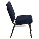 SINGLEWAVE Series 21''W Church Chair in Navy Blue Dot Patterned Fabric with Book Rack - Gold Vein Frame