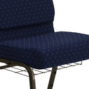 SINGLEWAVE Series 21''W Church Chair in Navy Blue Dot Patterned Fabric with Book Rack - Gold Vein Frame