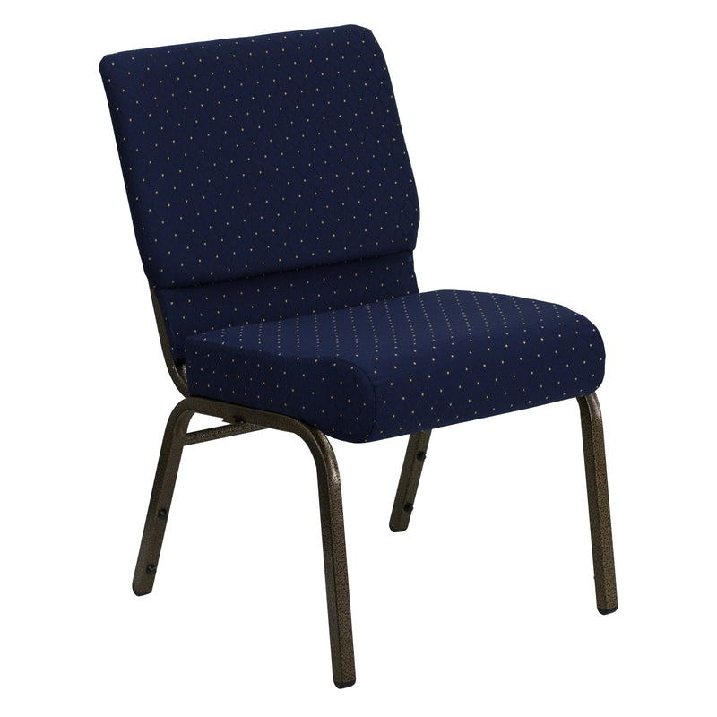 SINGLEWAVE Series 21''W Stacking Church Chair in Navy Blue Dot Patterned Fabric - Gold Vein Frame