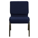 SINGLEWAVE Series 21''W Stacking Church Chair in Navy Blue Dot Patterned Fabric - Gold Vein Frame