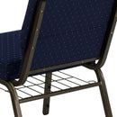 SINGLEWAVE Series 21''W Stacking Church Chair in Navy Blue Dot Patterned Fabric - Gold Vein Frame