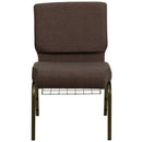 SINGLEWAVE Series 21''W Church Chair in Brown Fabric with Cup Book Rack - Gold Vein Frame