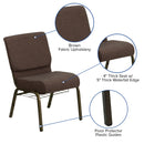 SINGLEWAVE Series 21''W Church Chair in Brown Fabric with Cup Book Rack - Gold Vein Frame