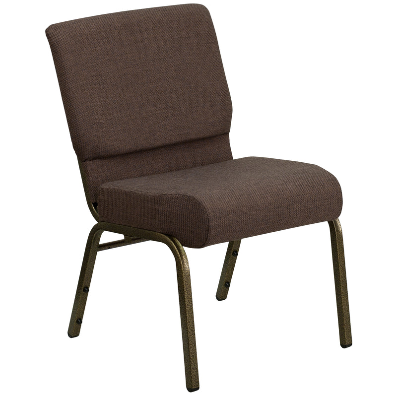 SINGLEWAVE Series 21''W Stacking Church Chair in Brown Fabric - Gold Vein Frame