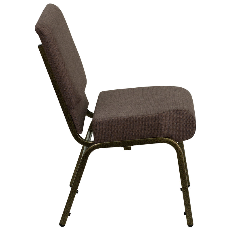 SINGLEWAVE Series 21''W Stacking Church Chair in Brown Fabric - Gold Vein Frame