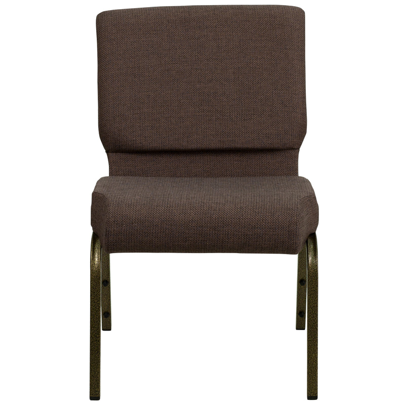 SINGLEWAVE Series 21''W Stacking Church Chair in Brown Fabric - Gold Vein Frame