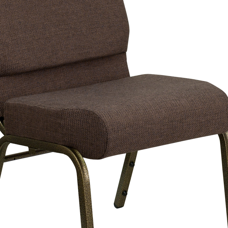 SINGLEWAVE Series 21''W Stacking Church Chair in Brown Fabric - Gold Vein Frame