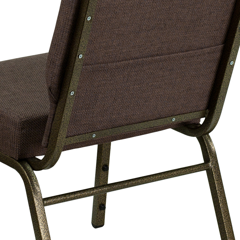 SINGLEWAVE Series 21''W Stacking Church Chair in Brown Fabric - Gold Vein Frame