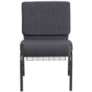 SINGLEWAVE Series 21''W Church Chair in Dark Gray Fabric with Book Rack - Silver Vein Frame