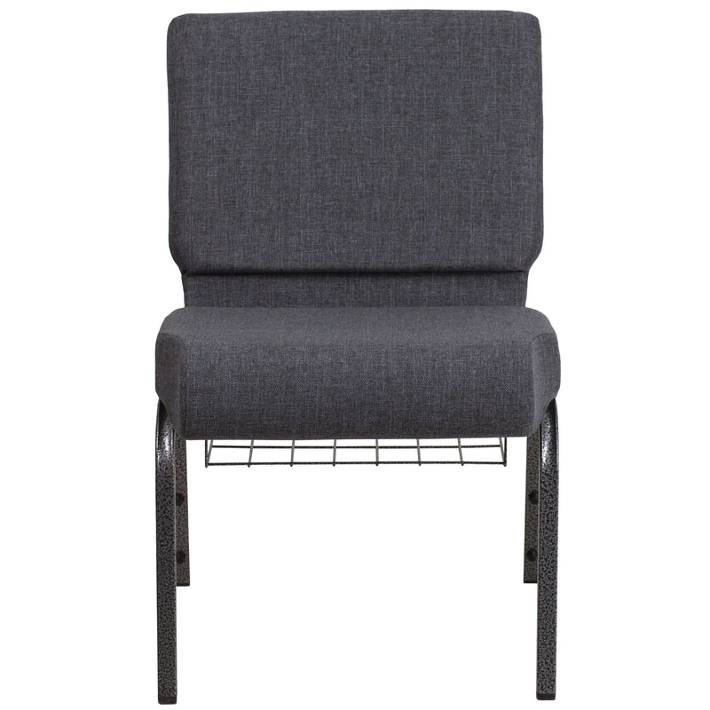 SINGLEWAVE Series 21''W Church Chair in Dark Gray Fabric with Book Rack - Silver Vein Frame