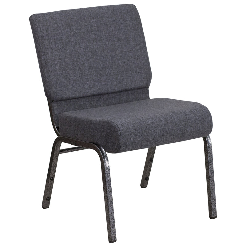 SINGLEWAVE Series 21''W Church Chair in Dark Gray Fabric - Silver Vein Frame